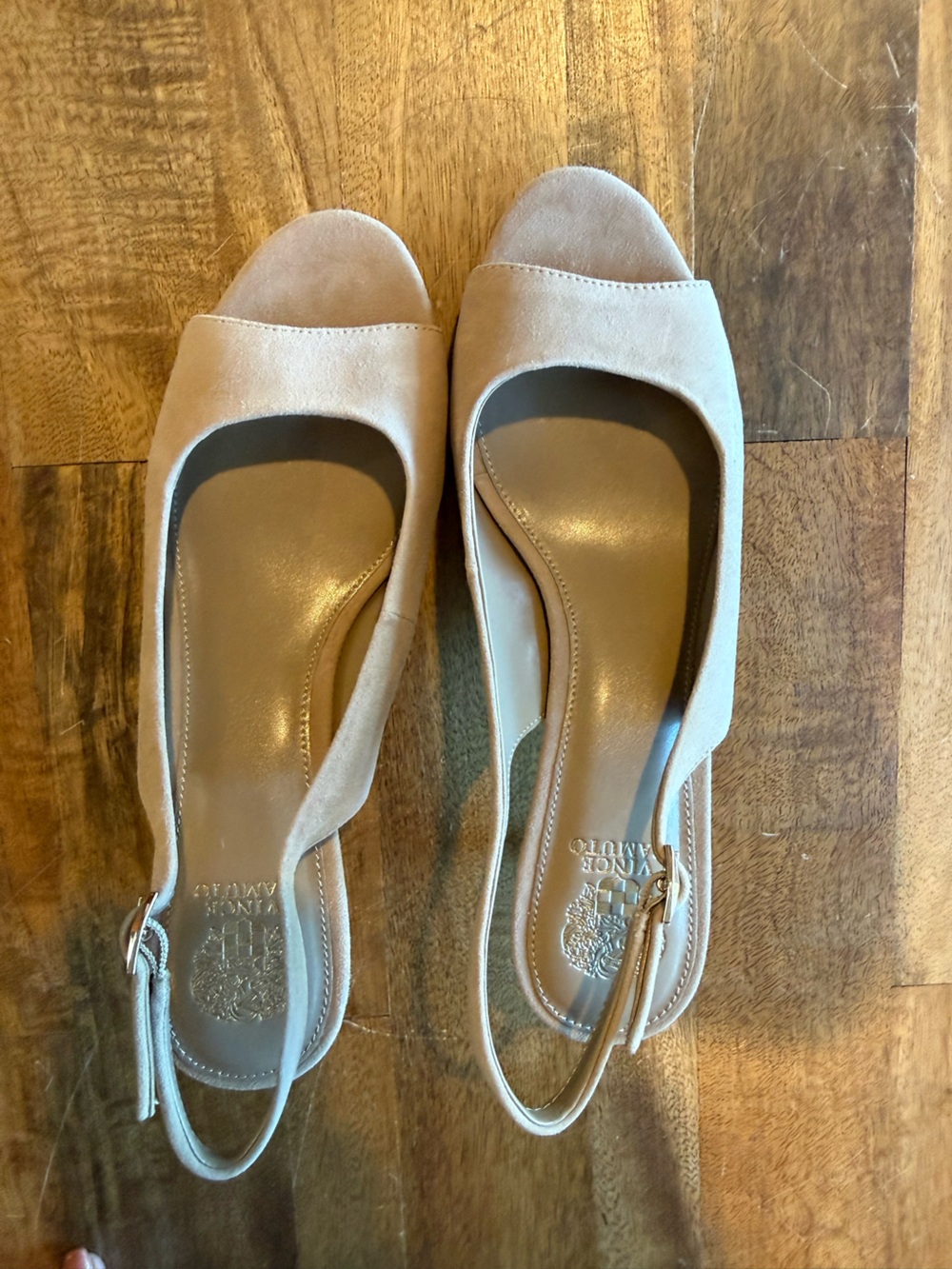 Vince Camuto Women's Beige Suede Slingback kitten heel